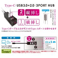 USBハブ Type-C接続 USB-A×2ポート Type-C×1ポート USB2.0 + 3.0 ケーブル長120cm レッド