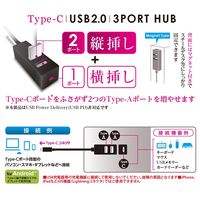 USBハブ Type-C接続 USB-A×2ポート Type-C×1ポート USB2.0 ケーブル長120cm ブルー 1個