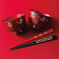 ミタニ 京小花 ペアレンジ汁椀(箸付) 溜 M14863 1箱（直送品）