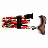 【アウトレット】ケイ・ホスピア スリムネック折畳式愛杖 レッド花柄 E-253B 1本