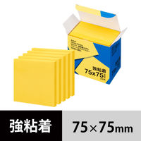 【強粘着】アスクル はたらく 強粘着ふせん 75×75mm パワーパステルイエロー （正方形） 5冊  オリジナル