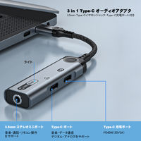 USB Type-C オーディオ変換アダプタ PD60W USB-C×1 Audio×2（USB-C、3.5mm） 1個