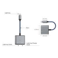 ライトニング デュアル変換アダプター Lightning[オス] - Lightning[メス]×2 イヤホン 給電対応 シルバー 1個