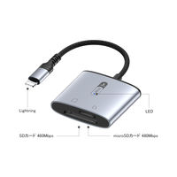 カードリーダー ライトニング端子 SD/microSDカードスロット搭載 Lightning変換アダプター シルバー 1個