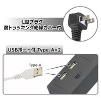 オーム電機 節電タップ光る押しボタンスイッチ雷ガード4個口 USBポート付き 2mブラック 00-1669 1個