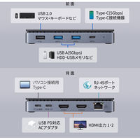 サンワサプライ USB Type-Cドッキングステーション(HDMI×2画面出力対応) USB-CVDK15 1個（直送品）