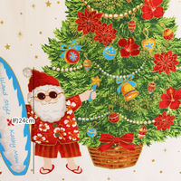 Kathy Mom　アロハクリスマス プリント生地 アロハサンタ柄 グリーン 約110×60cm パネル生地 02271-2GR（直送品）