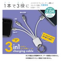エール キーホルダー付き3in1 充電ケーブル ホワイト c006WH 1個入×6セット（直送品）