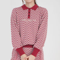 クアルトユナイテッド ヘリンボーン柄ニットトップス　RED　L M3455 1点（直送品）