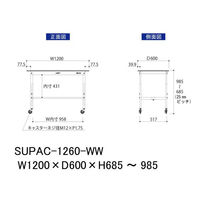 【車上渡し】山金工業 ワークテーブル150 軽量作業台 高さ調整タイプ移動式 基本形 シルキーホワイト SUPAC-1260-WW 1台（直送品）