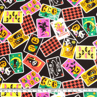 日本紐釦貿易 国産ハロウィン柄プリント生地 トランプ柄 カット販売巾110cm×5m　ブラック地 H7099-3C（直送品）