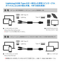 Lightning & USB Type-Cケーブル 0.9m ツイン給電 USB-A ライトニング 1本 vodaview