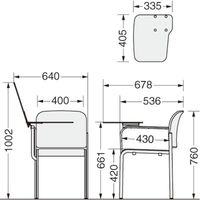 ライオン事務器 スタッキングチェア No.662F メモ台付（テーブル付き） 布張り グレー 1脚（直送品）