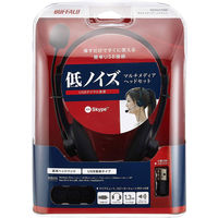 バッファロー 両耳ヘッドバンド式ヘッドセット　ＵＳＢ接続/マイク搭載/ブラック BSHSUH12BK 1台（直送品）
