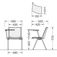 ライオン事務器 スタッキングチェア No.677F 布張り メモ台付（テーブル付き） ローズ 1脚（直送品）
