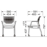 ライオン事務器 ミーティングチェア スターブ No.1761F キャスター付4本脚タイプ 背ヌード 肘付 ブラック 1脚（直送品）