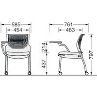 ライオン事務器 ミーティングチェア スターブ No.1762F キャスター付4本脚タイプ 背ヌード メモ台付（テーブル付き） グリーン 1脚（直送品）
