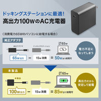 サンワサプライ USB PD対応AC充電器(PD100W・TypeCケーブル付き) ACA-PD93BK 1個（直送品）