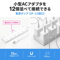 延長コード 電源タップ 3m 2P（ピン） 12個口 マグネット ホワイト TAP-2312-3W サンワサプライ 1個（直送品）