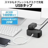 電源タップ USBタップ 1m コンセント 2個口 USB-C×1 A×1 雷ガード 黒 T-U04-2210BK エレコム 1個