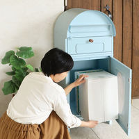 【軒先渡し】ヤマソロ ラグラス 宅配ボックス付きポスト 幅450×奥行365×高さ1100mm ブルー 73-746 1台（直送品）