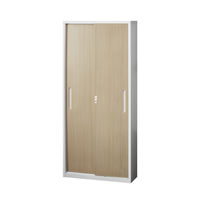 スマイル スチールストレージ（幅800mm） 5段 引違い ライトオーク木目（鍵付・シリンダー錠） 幅800×奥行350×高さ1787mm 1台（取寄品）