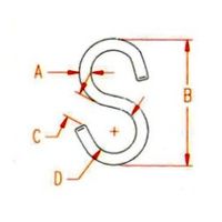 エスコ 34.2x3.1mm Sフック(ステンレス製/5個) EA638EH-1 1セット(100個:5個×20袋)（直送品）