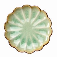 アースモス 小皿 ビードロ灰釉茶渕 菊型5.0寸丸皿 [3個入] vac-202-02027（直送品）