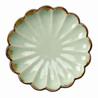 アースモス 小皿 ビードロ灰釉茶渕 菊型6.0寸丸皿 [3個入] vac-202-02028（直送品）