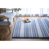 アイリスオーヤマ ラグ カーペット 185×185cm 2畳 春夏 撥水 遮音 ラ・クッションラグ ボーダー ACRBO-1818 ネイビー 1枚（直送品）