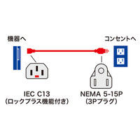 サンワサプライ抜け防止ロック式電源コードロックプラスブラック 平型2P式+アースピンNEMA5-15P互換1mAPW15-515C13LP-10 1本（直送品）
