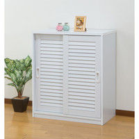 ファミリー・ライフ 木製ルーバー引き戸キャビネット 2枚扉 ナチュラル 幅770×奥行390×高さ900mm 1台（直送品）