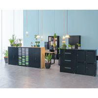 オカムラ スチール収納VILLAGE ガラス引違い2段連結用（上置き）幅800×奥行400×高さ750mm ブラック 1台（取寄品）