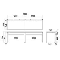 Ceha プレノデスクシステム フリーアドレスデスク 2連 引出し無し ホワイト天板/ブラック脚 幅2400×奥行700×高さ720mm 1台 (6梱包)