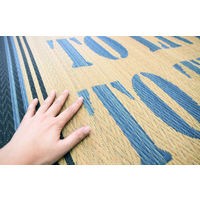 萩原 い草センターラグ（裏貼り） 英字マリン BL ブルー 約176×176cm 1枚（直送品）