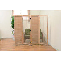 【軒先渡し】萩原 ルーバースクリーン4連 MS-8124NA ナチュラル （約）幅45×高さ150cm×4連 1台（直送品）