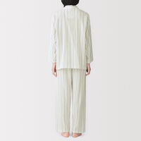 無印良品 婦人 脇に縫い目のない 二重ガーゼ長袖パジャマ S アイボリーストライプ 良品計画