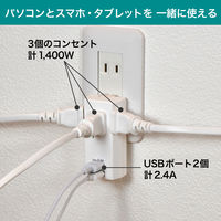 電源タップ USB充電器 3個口 USB-A×2 耐雷USBタップ 合計2.4A UA-322SB 1個 ELPA