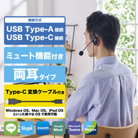 ヘッドセット 有線 USB接続 Type-C変換付き 両耳 オーバーヘッド ブラック HS-HP22UCBK エレコム 1個（直送品）