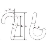 エスコ 70x 8.0mm ツイストSフック(ステンレス製) EA638EG-43 1セット(10個)（直送品）