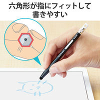 タッチペン スタイラスペン 超感度 六角鉛筆型 ストラップホール ペン先交換可 黒 P-TPENCEBK エレコム 1個