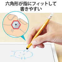 タッチペン スタイラスペン 超感度 六角鉛筆型 ストラップホール ペン先交換可 黄 P-TPENCEYL エレコム 1個