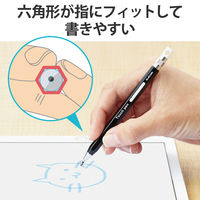 タッチペン スタイラスペン ディスクタイプ 六角鉛筆型 ストラップホール ペン先交換可 黒 P-TPENDEBK エレコム 1個