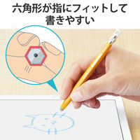 タッチペン スタイラスペン 導電繊維 六角鉛筆型 ストラップホール付き ペン先交換可能 黄 P-TPENSEYL エレコム 1個
