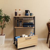 【軒先渡し】ヤマソロ ラパティー 天板付きワゴン 幅650×奥行300×高さ850mm ナチュラル/ブラック 85-474 1台（直送品）