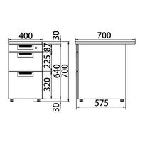 プラス フラットラインデスク 脇机 3段 幅400×奥行700×高さ700mm メープル/ダークエルグレー  1台