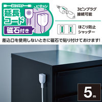 電源延長コード 電源タップ 5m 2ピン 3ピン接続可 1個口 ほこり防止 磁石付 T-X01M-2150WH エレコム 1個