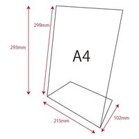 サンケーキコム アクリル片面用L字型サインホルダー A4縦 透明 W215×D102×H293mm エレガントアクリルシリーズ 日本製 ACKS-A4 1台