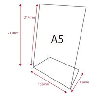 サンケーキコム アクリル片面用L字型サインホルダー A5縦 透明 W153×D84×H212mm エレガントアクリルシリーズ 日本製 ACKS-A5 1台