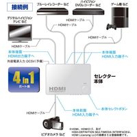 オーム電機 HDMIセレクター 4ポート 白 AV-S04S-W（直送品）